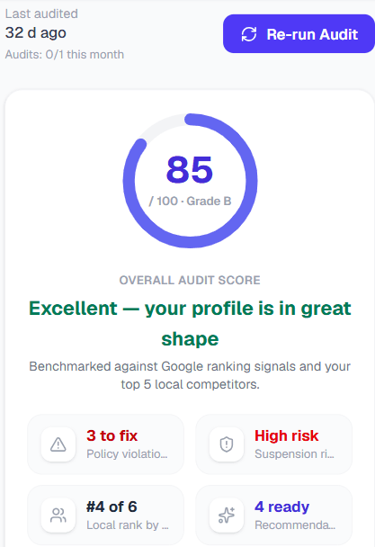 GBP Audit score and top recommendations